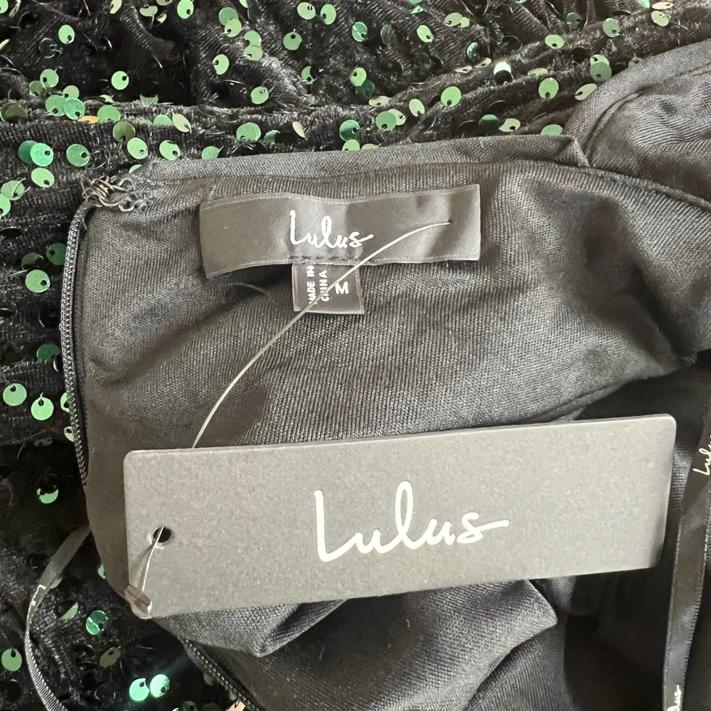 Lulus Maxi Dress Rhonna Size Medium Green Sequin Velvet Mermaid Open Back New - Picture 6 of 9